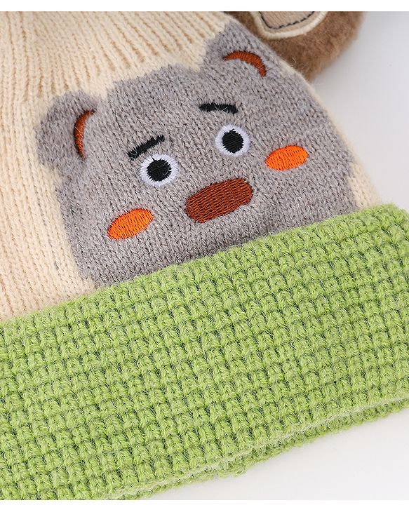 Babyhug Woollen Cap With Bear Face & Ear Applique  Orange - Diameter 10 cm