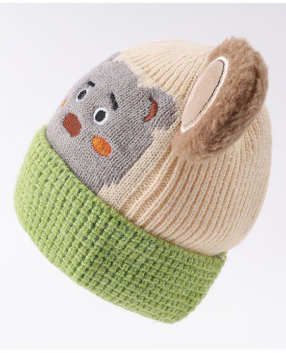Babyhug Woollen Cap With Bear Face & Ear Applique  Orange - Diameter 10 cm