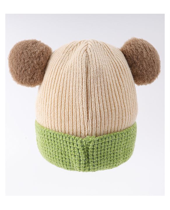 Babyhug Woollen Cap With Bear Face & Ear Applique  Orange - Diameter 10 cm