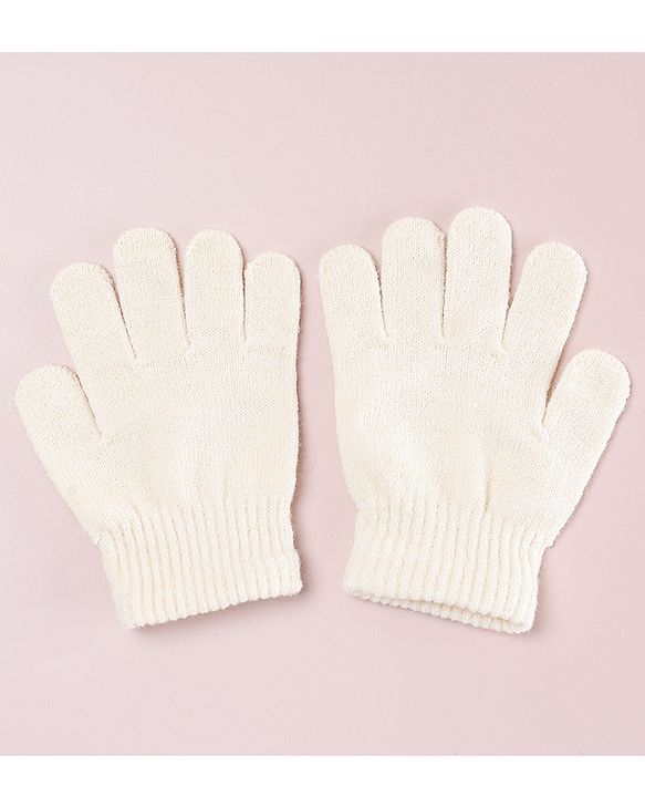 Babyhug Designed Woollen Cap Glove & Muffler Sets with Pom Pom Offwhite - Diameter 11 cm