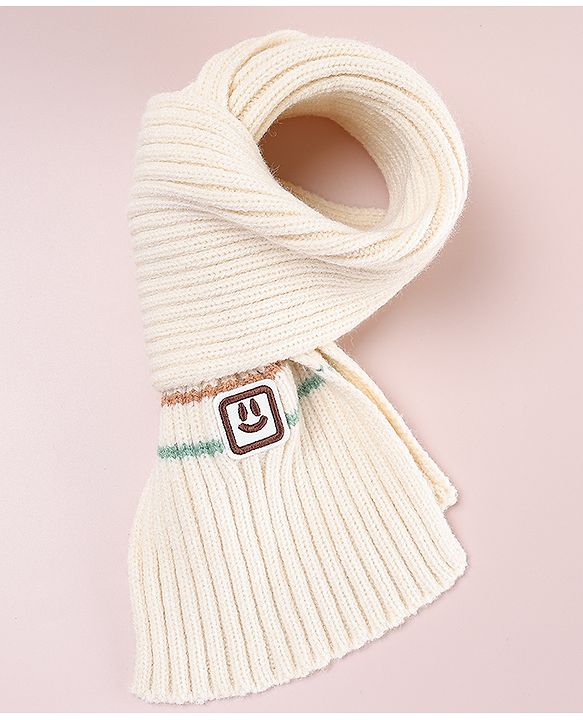 Babyhug Designed Woollen Cap Glove & Muffler Sets with Pom Pom Offwhite - Diameter 11 cm