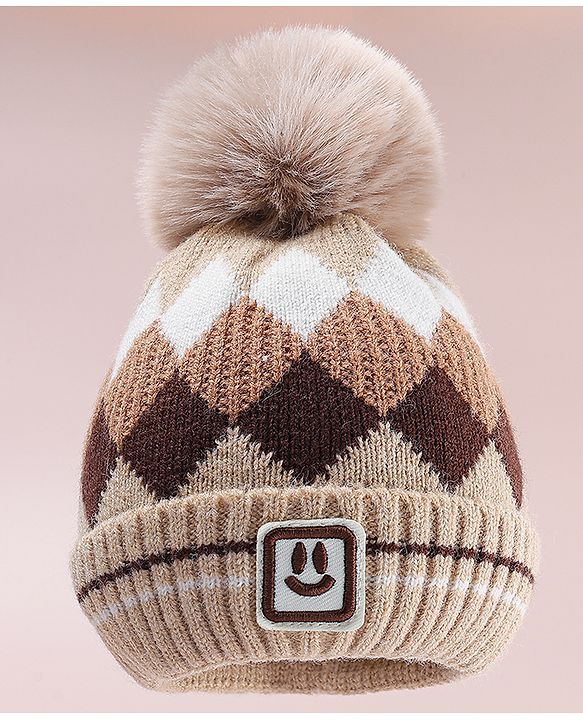 Babyhug Designed Woollen Cap Glove & Muffler Sets with Pom Pom Offwhite - Diameter 11 cm