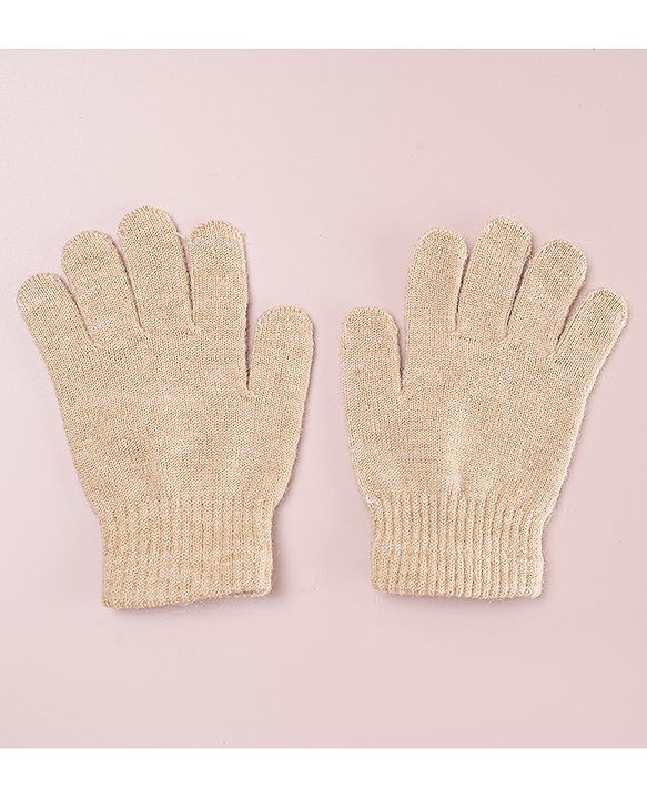 Babyhug Designed Woollen Cap Glove & Muffler Sets with Pom Pom Offwhite - Diameter 11 cm