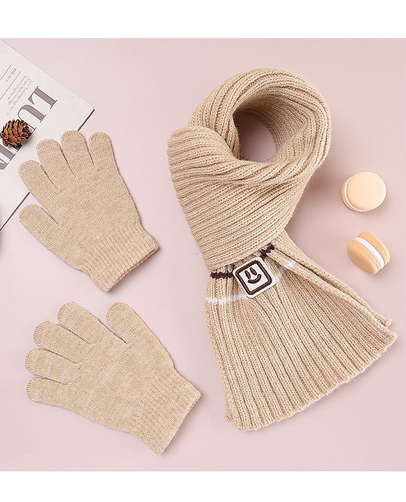 Babyhug Designed Woollen Cap Glove & Muffler Sets with Pom Pom Offwhite - Diameter 11 cm