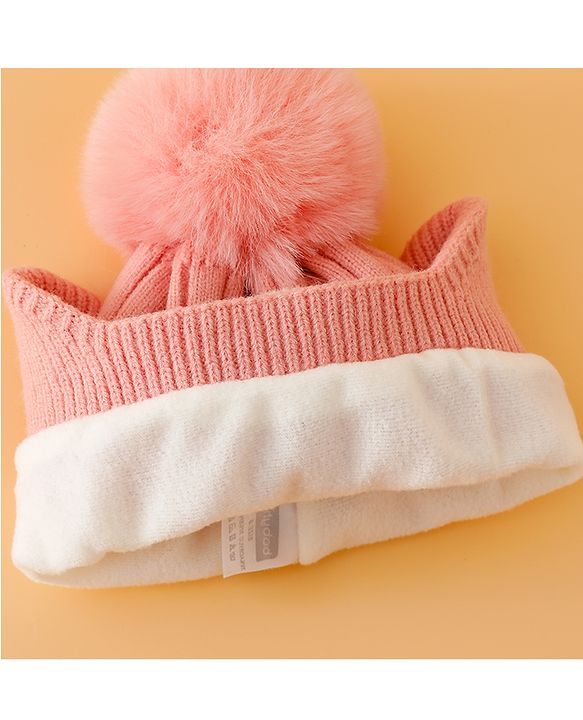 Babyhug Woollen Cap Mitten & Muffler Set with Teddy Embroidery & Applique Pink - Diameter 14 cm