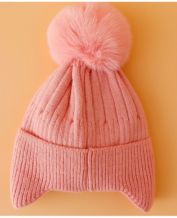 Babyhug Woollen Cap Mitten & Muffler Set with Teddy Embroidery & Applique Pink - Diameter 14 cm