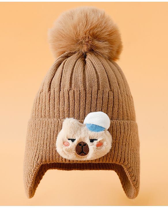 Babyhug Woollen Cap Mitten & Muffler Set with Teddy Embroidery & Applique Pink - Diameter 14 cm