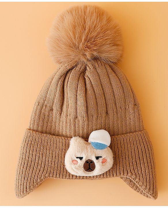 Babyhug Woollen Cap Mitten & Muffler Set with Teddy Embroidery & Applique Pink - Diameter 14 cm