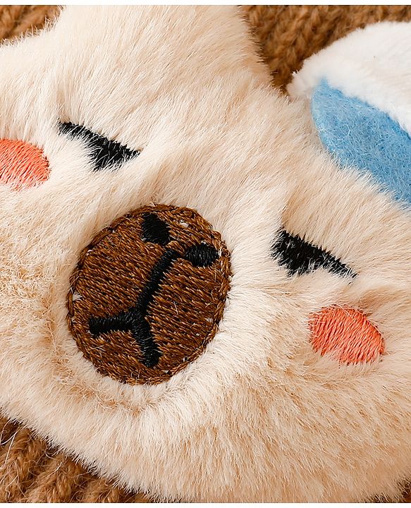 Babyhug Woollen Cap Mitten & Muffler Set with Teddy Embroidery & Applique Pink - Diameter 14 cm