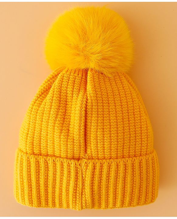 Babyhug Woollen Cap Mitten & Muffler Set with Teddy Embroidery & Applique Yellow - Diameter 12 cm
