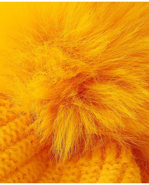 Babyhug Woollen Cap Mitten & Muffler Set with Teddy Embroidery & Applique Yellow - Diameter 12 cm