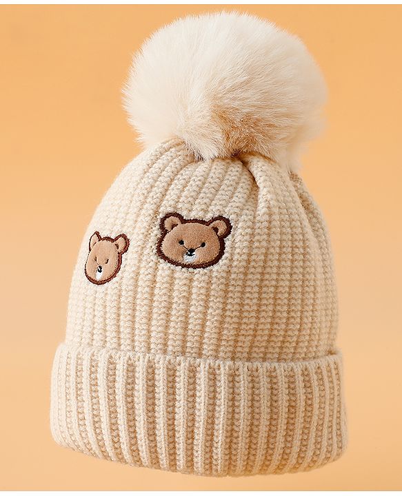 Babyhug Woollen Cap Mitten & Muffler Set with Teddy Embroidery & Applique Yellow - Diameter 12 cm