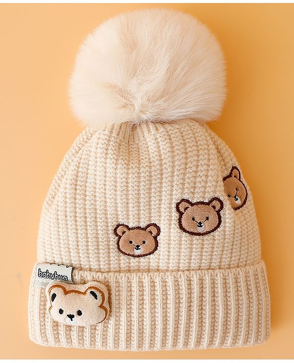 Babyhug Woollen Cap Mitten & Muffler Set with Teddy Embroidery & Applique Yellow - Diameter 12 cm