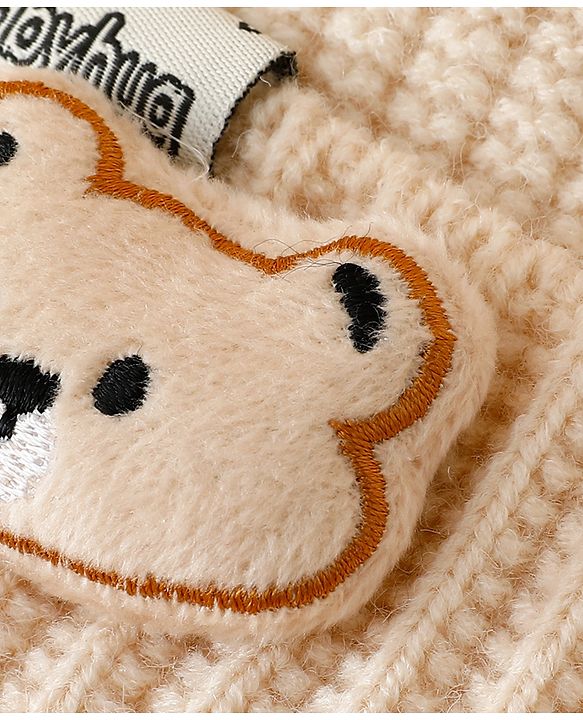 Babyhug Woollen Cap Mitten & Muffler Set with Teddy Embroidery & Applique Yellow - Diameter 12 cm