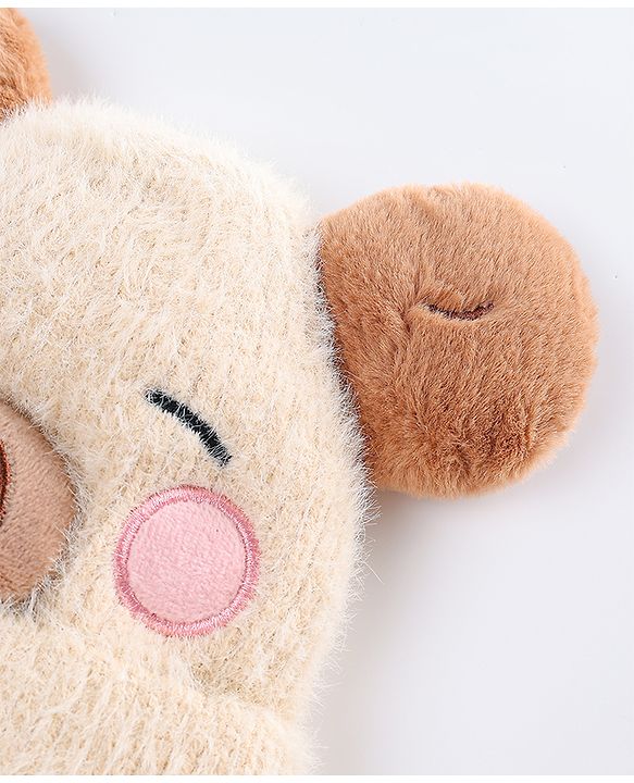 Babyhug Woollen Cap with Muffler & Ear Applique Beige - Diameter 12.5 cm