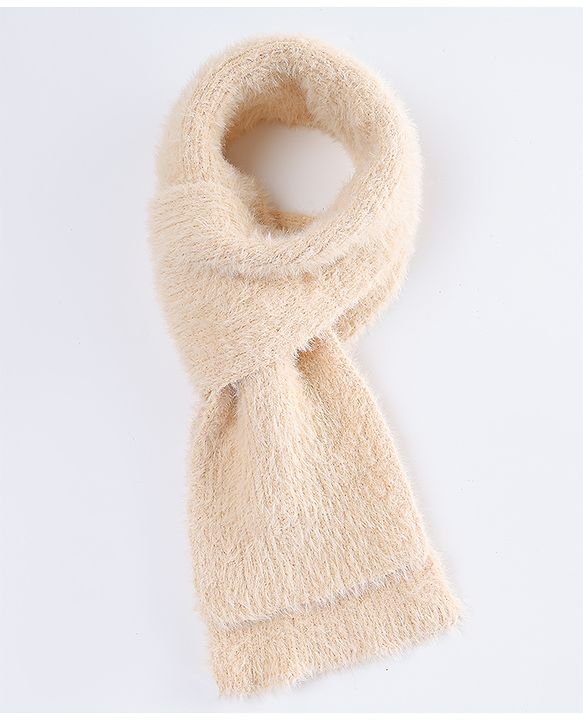 Babyhug Woollen Cap with Muffler & Ear Applique Beige - Diameter 12.5 cm