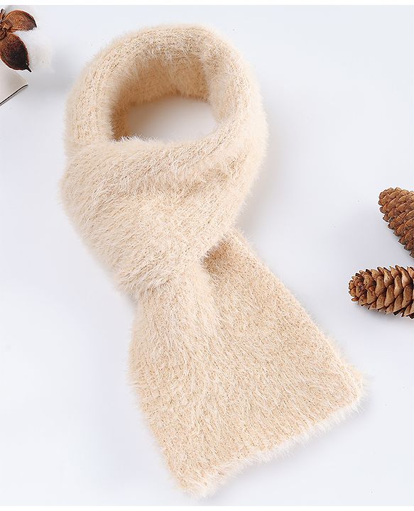 Babyhug Woollen Cap with Muffler & Ear Applique Beige - Diameter 12.5 cm