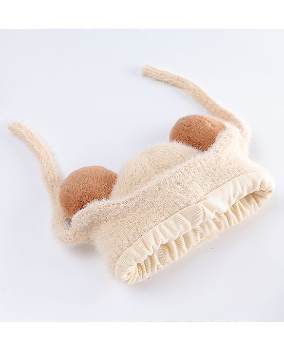 Babyhug Woollen Cap with Muffler & Ear Applique Beige - Diameter 12.5 cm