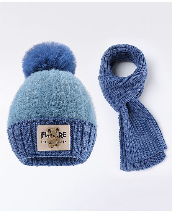 Babyhug Woollen Cap with Scarf Peach - Diameter 11 cm main image 1