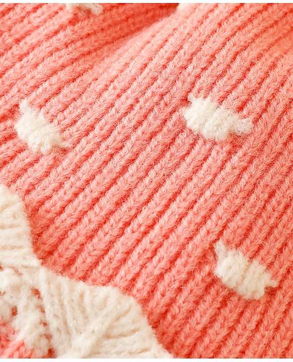 Babyhug Woollen Cap With Cord & Ear Applique Pink - Diameter 11 cm