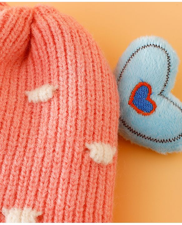 Babyhug Woollen Cap With Cord & Ear Applique Pink - Diameter 11 cm