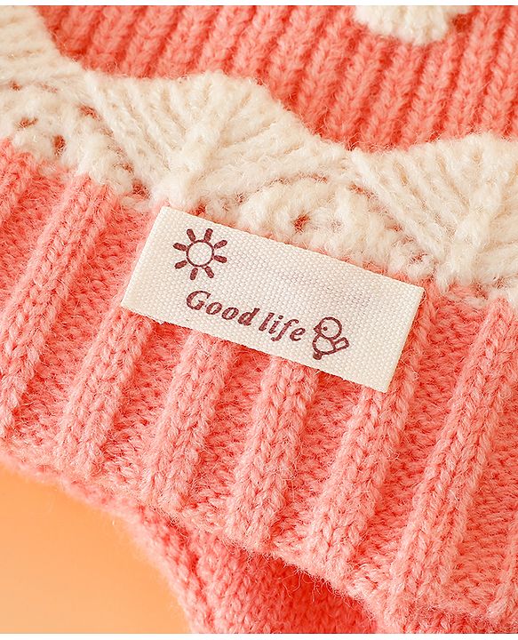 Babyhug Woollen Cap With Cord & Ear Applique Pink - Diameter 11 cm