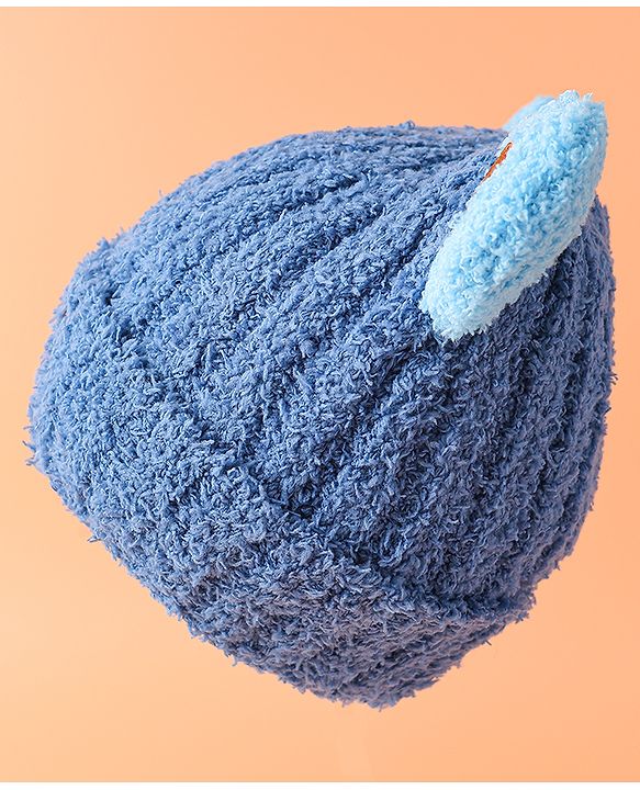 Babyhug Woollen Cap with Ear & Embroidery Blue - Diameter 12.5 cm