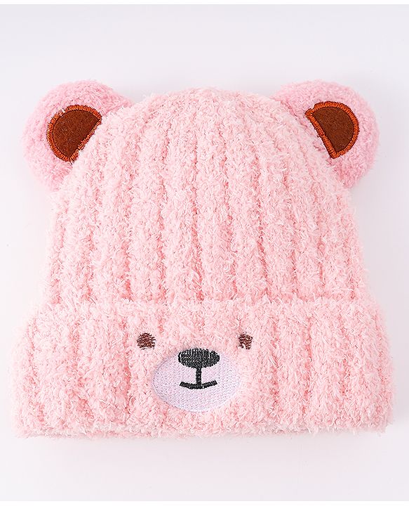 Babyhug Woollen Cap with Ear & Embroidery Blue - Diameter 12.5 cm