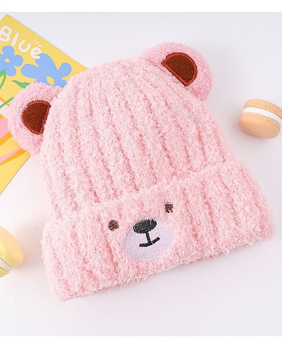 Babyhug Woollen Cap with Ear & Embroidery Blue - Diameter 12.5 cm