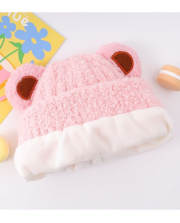 Babyhug Woollen Cap with Ear & Embroidery Blue - Diameter 12.5 cm
