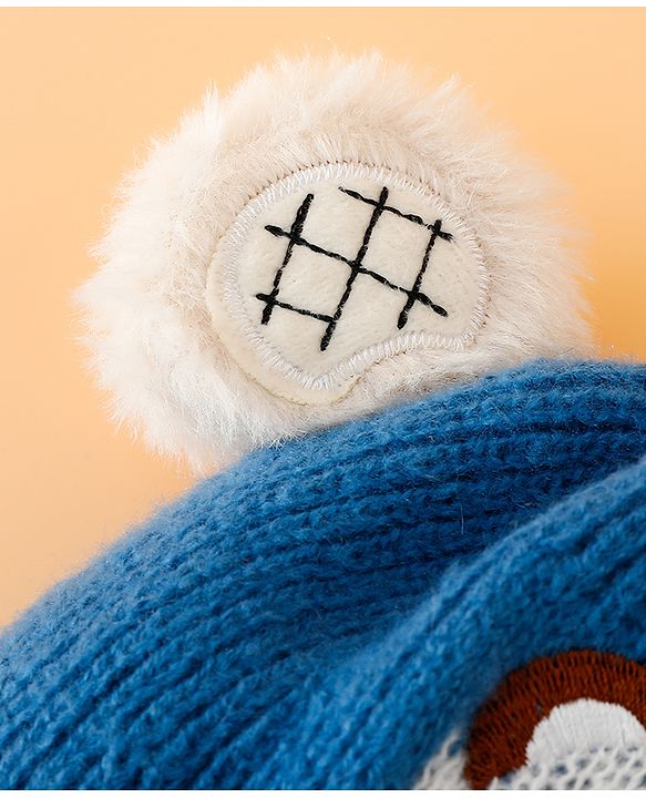 Babyhug Woollen Cap with Bear Embroidery Navy Blue - Diameter 14 cm