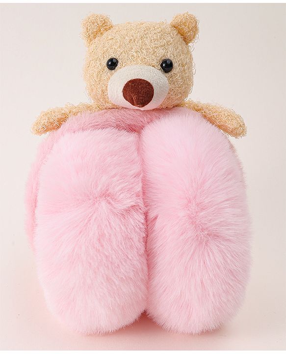Babyhug Ear Muffs with Bear Applique - Pink
