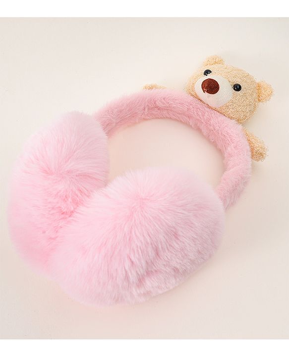 Babyhug Ear Muffs with Bear Applique - Pink
