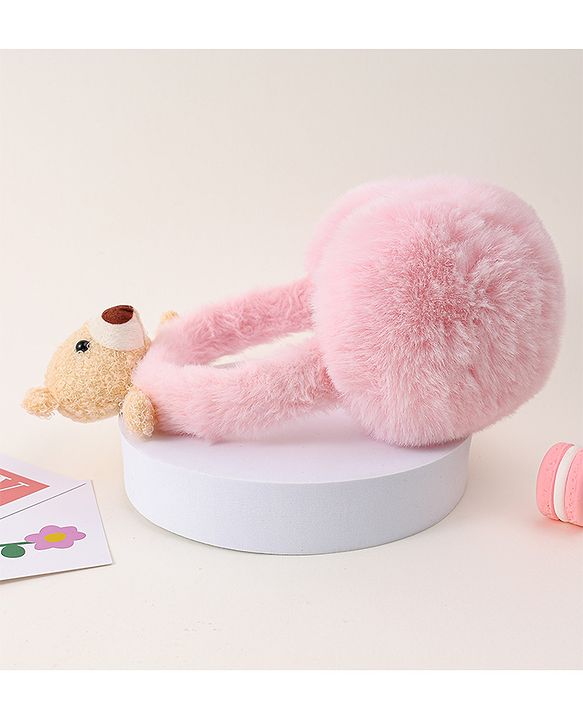 Babyhug Ear Muffs with Bear Applique - Pink