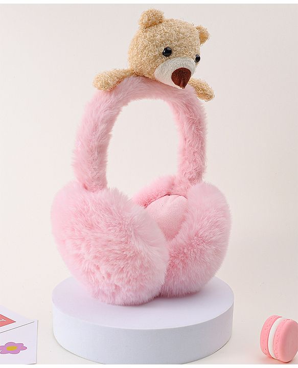 Babyhug Ear Muffs with Bear Applique - Pink