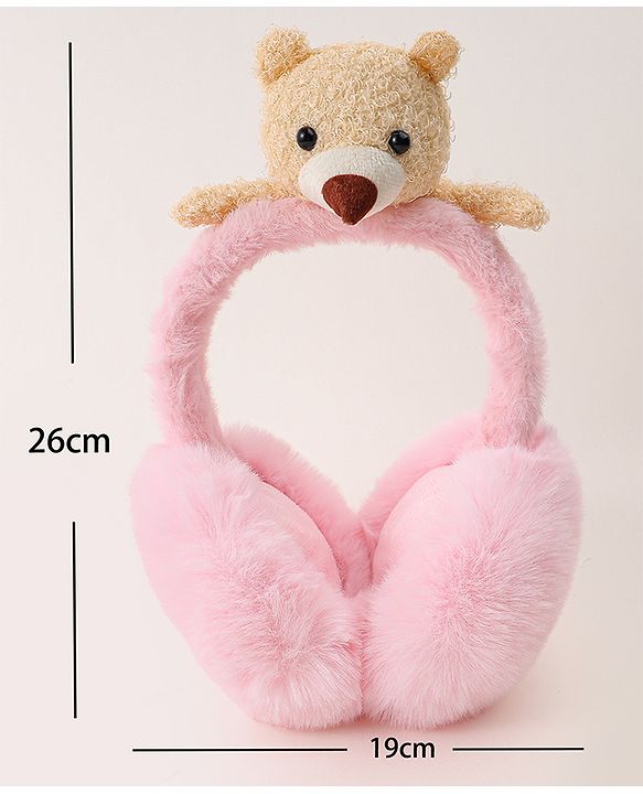 Babyhug Ear Muffs with Bear Applique - Pink