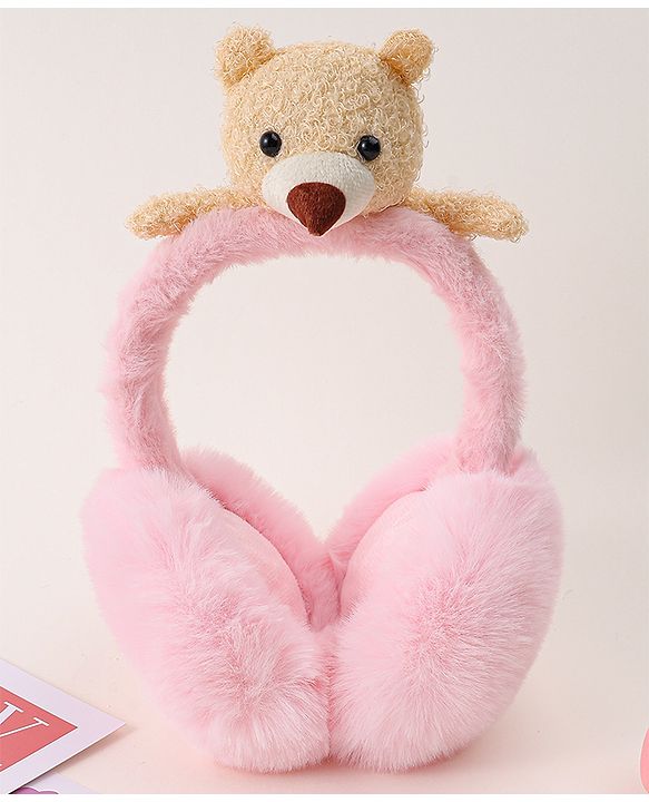 Babyhug Ear Muffs with Bear Applique - Pink