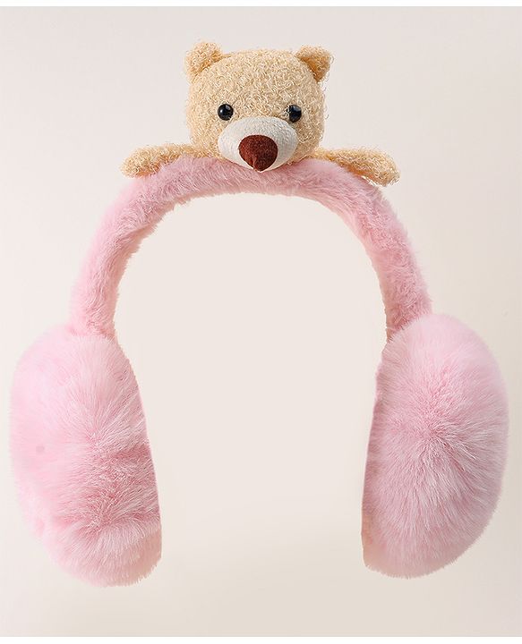 Babyhug Ear Muffs with Bear Applique - Pink