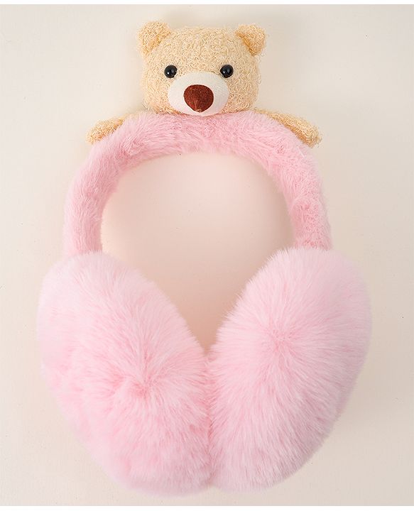 Babyhug Ear Muffs with Bear Applique - Pink