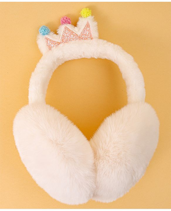 Babyhug Ear Muffs with Crown Applique - White