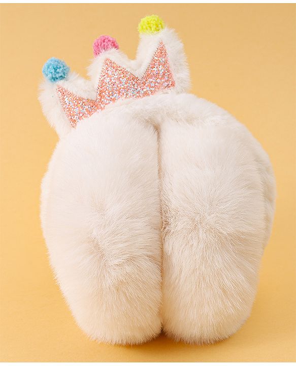 Babyhug Ear Muffs with Crown Applique - White