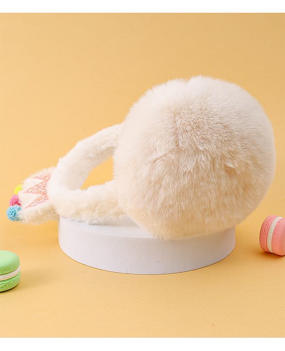 Babyhug Ear Muffs with Crown Applique - White
