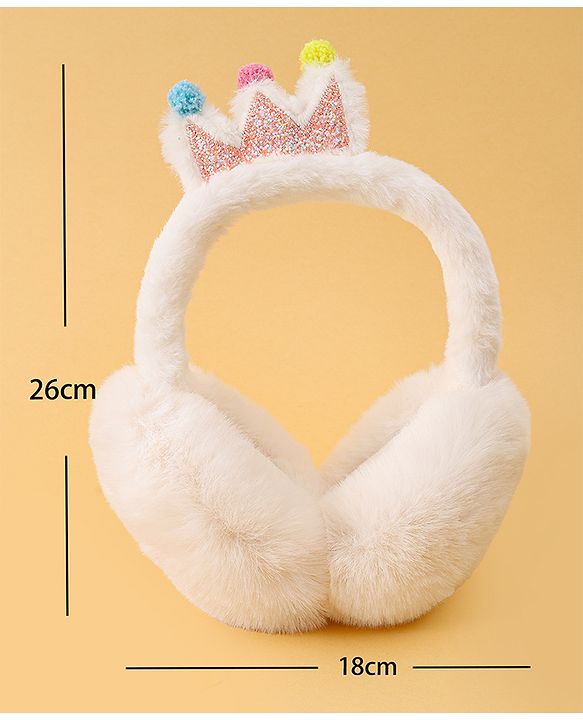 Babyhug Ear Muffs with Crown Applique - White