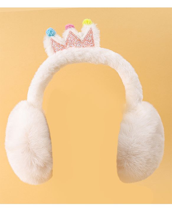 Babyhug Ear Muffs with Crown Applique - White