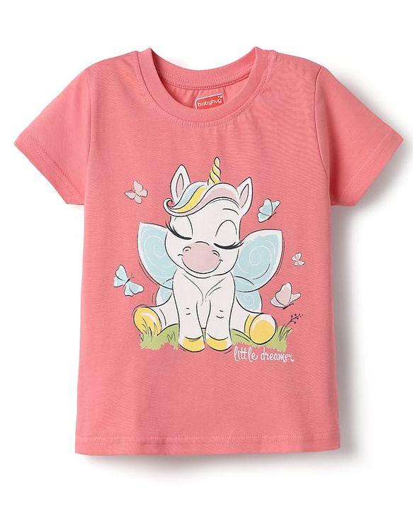 Babyhug Cotton Knit Half Sleeves Capri Night Suit With Unicorn & Butterfly Print - Pink