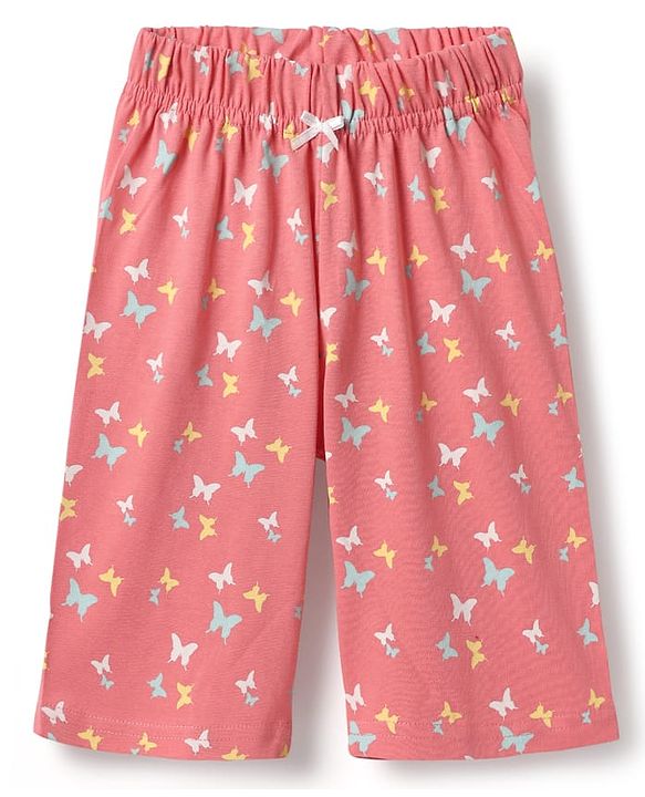 Babyhug Cotton Knit Half Sleeves Capri Night Suit With Unicorn & Butterfly Print - Pink