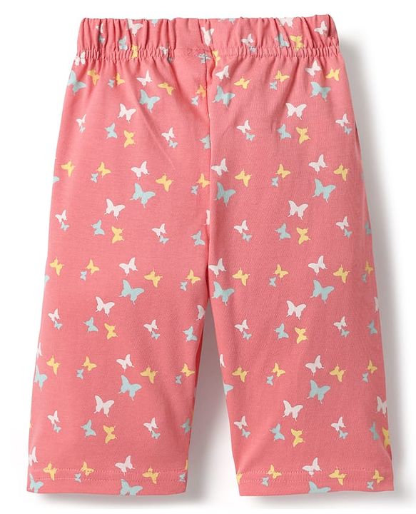 Babyhug Cotton Knit Half Sleeves Capri Night Suit With Unicorn & Butterfly Print - Pink
