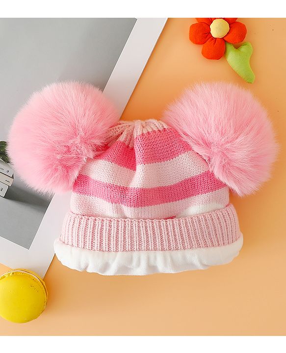 Babyhug Woollen Cap with Kitty Design & Pom Pom Applique Blue - Diameter 13 cm