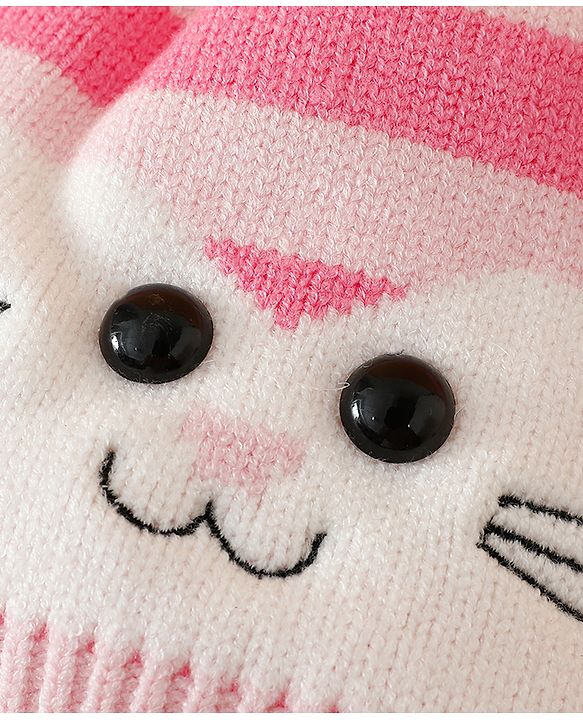 Babyhug Woollen Cap with Kitty Design & Pom Pom Applique Blue - Diameter 13 cm
