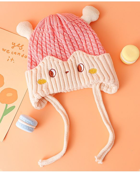 Babyhug Woollen Cap with Knot & Ear Pink - Diameter 13.5 cm